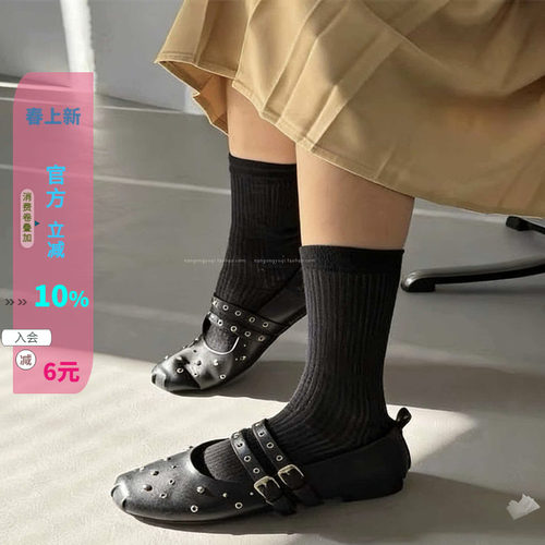 软面皮带扣平底玛丽珍小黑鞋