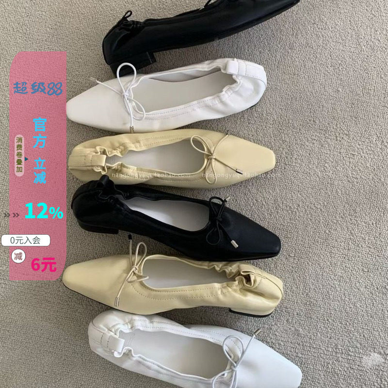 公主风软褶皱蝴蝶结低跟蛋糕飘鞋