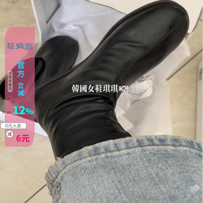 软皮弹力瘦瘦靴内里磨毛小黑靴