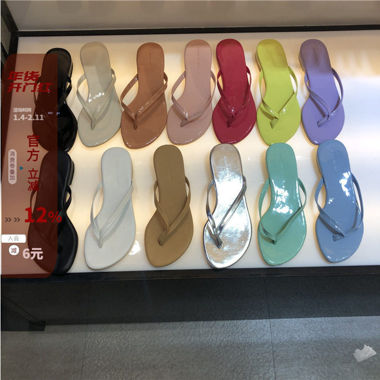 2023夏韩国东大门女鞋韩版简约糖果色百搭小坡跟夹趾人字拖沙滩拖