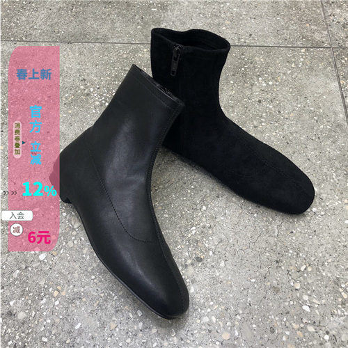 韩国东大门秋新简约方头绒面女鞋