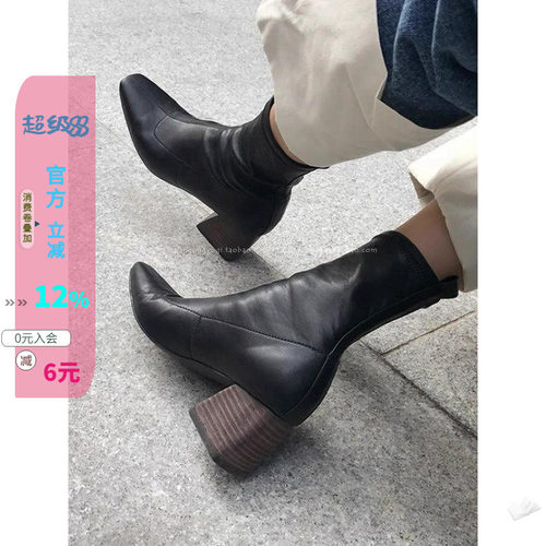马蹄方跟套筒弹力瘦瘦靴短靴
