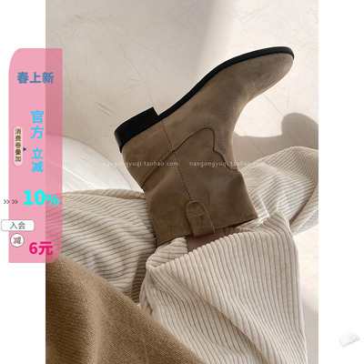休闲磨砂绒面低跟西部靴短靴子