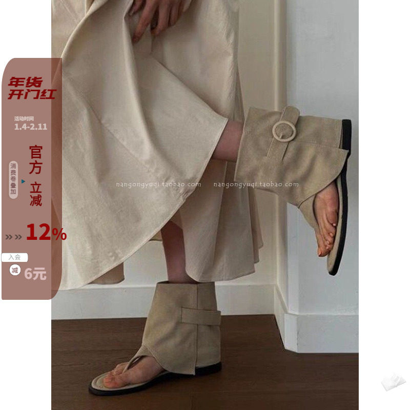 韩国东大门代购24夏新款ins牛津布皮带扣夹趾宽松套筒西部靴凉靴,女鞋,切尔西靴,淘宝优惠券,粉丝福利购,淘宝优惠卷