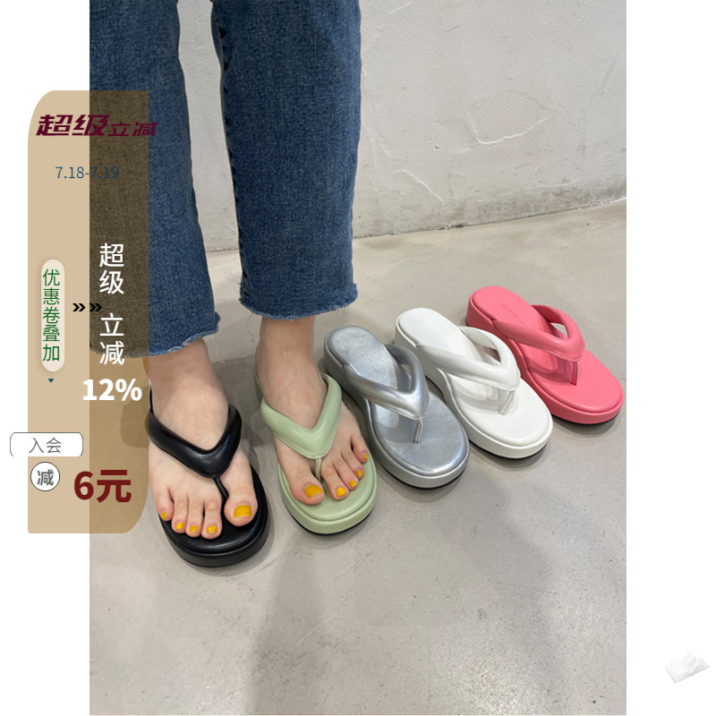 糖果色银色厚底夹趾拖人字拖