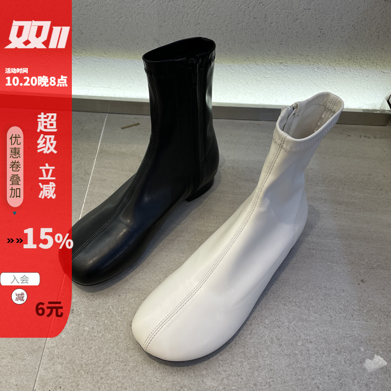 韩国东大门奶白侧拉链小黑瘦瘦靴