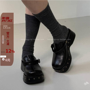 韩国东大门女鞋25秋新ins休闲两穿铆钉皮带扣可折厚底半拖包头拖