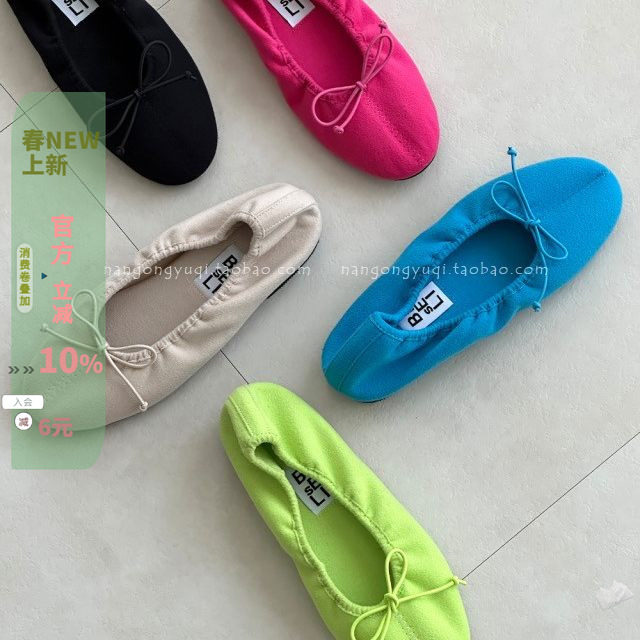 韩代韩国女鞋琪琪东大门26春糖果色软面好穿蝴蝶结圆头软底平底鞋