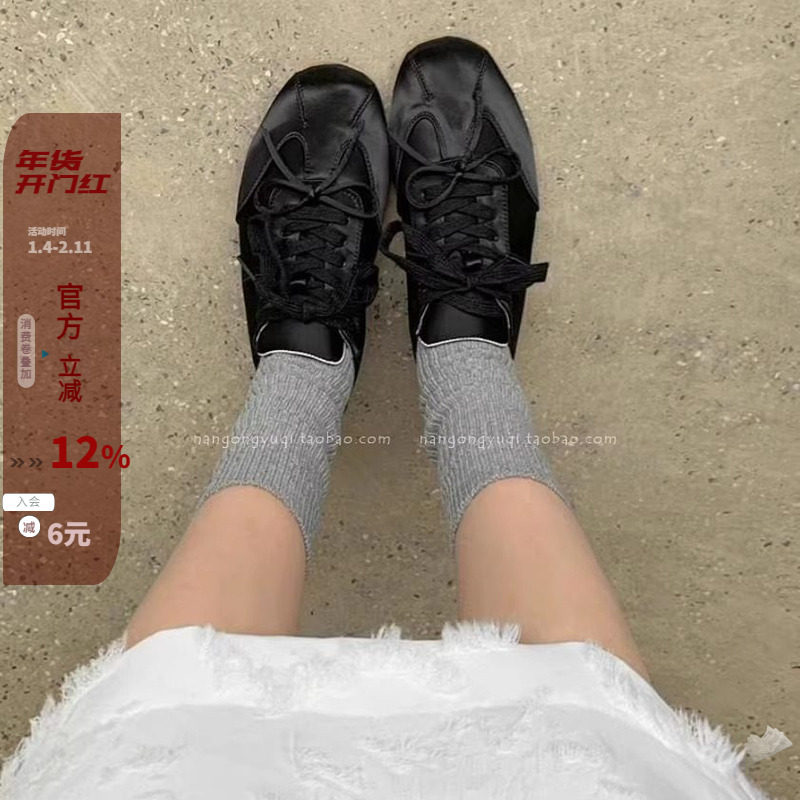 韩国东大门女鞋25秋新款ins慵懒风绸缎高级系带平底德训鞋休闲鞋,女鞋,德训鞋,淘宝优惠券,粉丝福利购,淘宝优惠卷