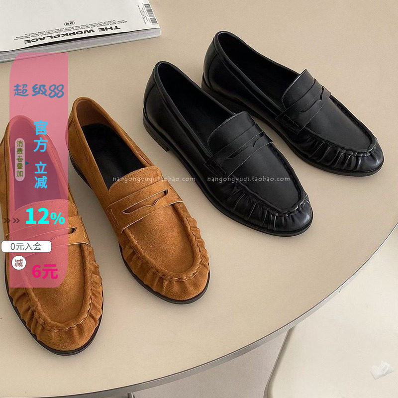 软面磨砂绒圆头低帮小皮鞋
