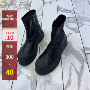 现韩国东大门女鞋2022新款韩版休闲百搭厚底侧拉链圆头短靴学院风