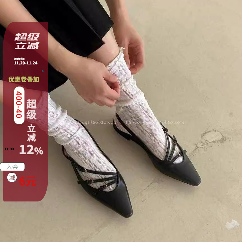 镂空皮带扣黑色尖头玛丽珍凉