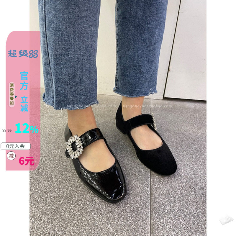 水钻方扣玛丽珍平底单鞋女