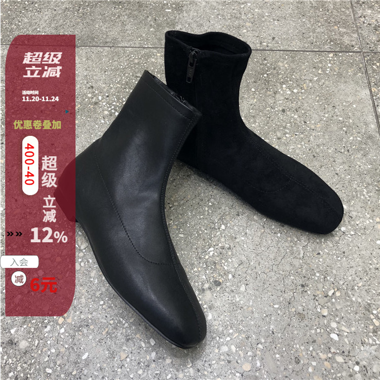 韩国东大门秋新简约方头绒面女鞋