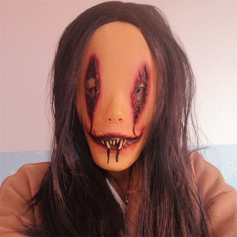 万圣节黑发女鬼面具鬼节长发贞子女魔头套密室鬼屋酒吧恶作剧道具