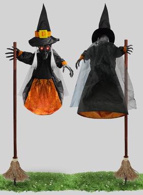 黄色摇头巫婆声控发光尖叫密室逃生飞天女巫万圣节日鬼屋布景道具