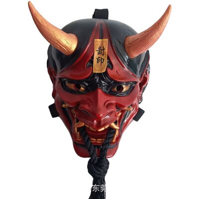 赤般若红面鬼脸牛角面具