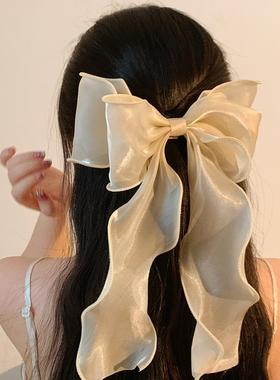 超仙白色网纱蝴蝶结飘带发夹女后脑勺夹子感顶夹碎发卡发饰品