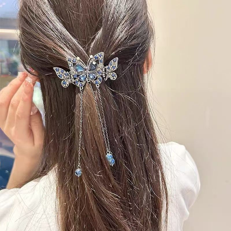 带钻蝴蝶流苏发夹女后脑勺感鲨鱼夹半扎发顶夹螃蟹抓夹头饰女
