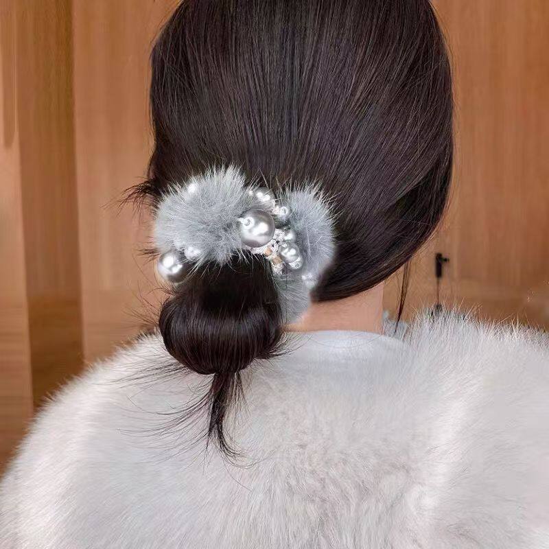 甜美毛球发圈秋冬新款毛绒绒可爱头绳貂毛扎头发丸子头发绳发饰