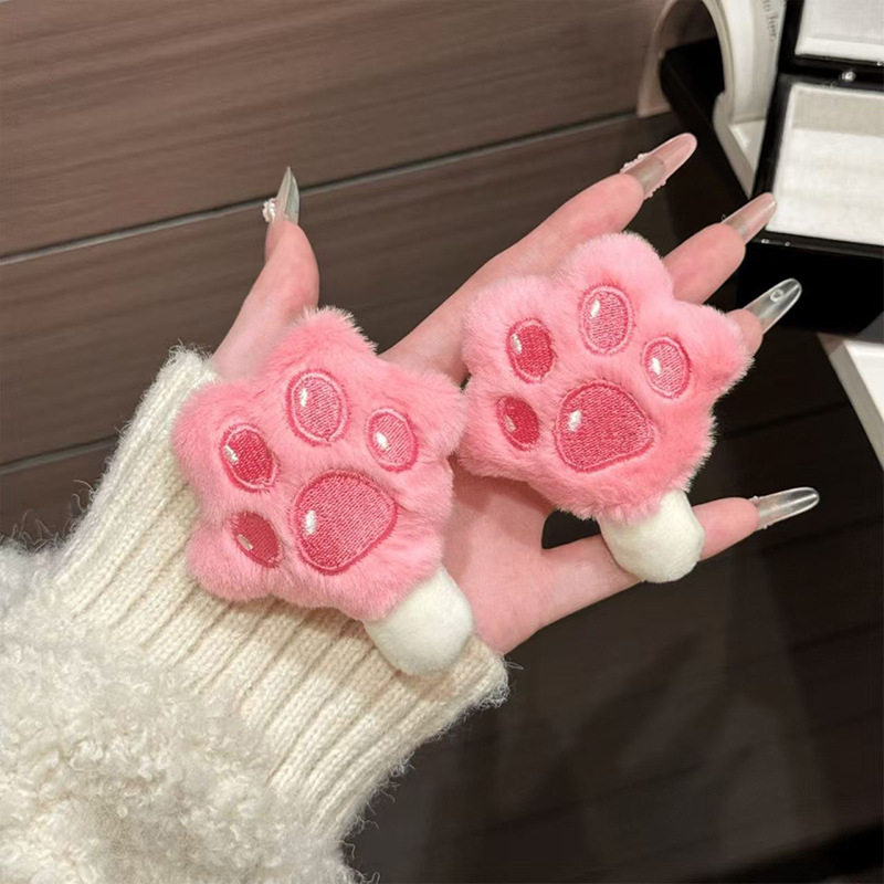 秋冬毛绒可爱猫爪发夹2025新款甜美风前额刘海侧边夹子头饰