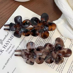 感豹纹花朵鸭嘴夹大号发量多后脑勺盘发一字夹成熟优雅风发夹