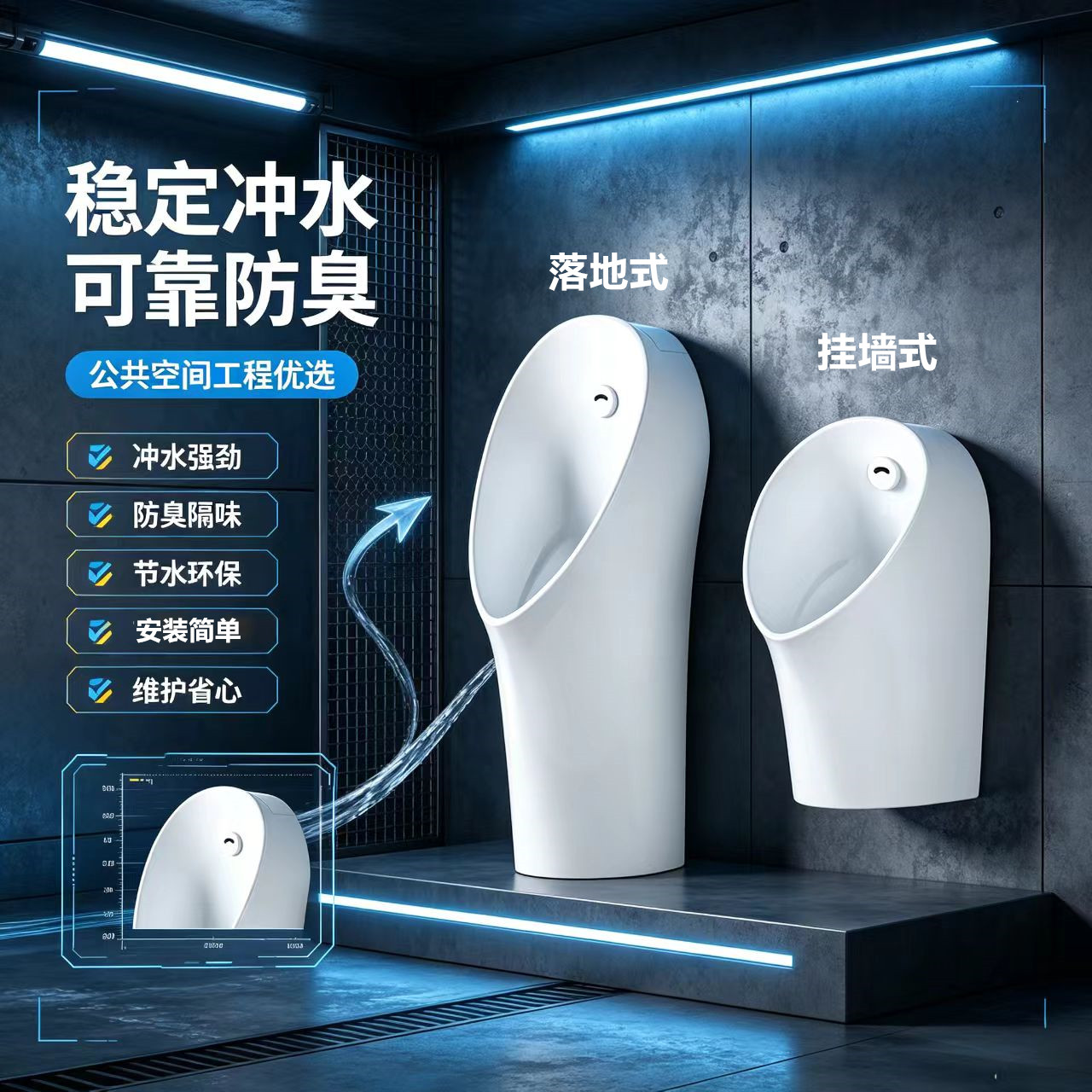 落地式挂墙式带感应一体式小便器