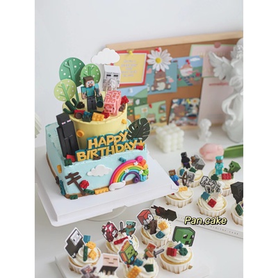 乐高积木人偶我的世界生日蛋糕