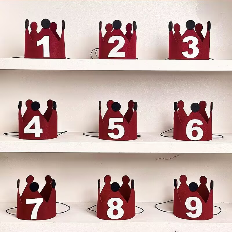 韩国红色皇冠生日帽毛毡帽儿童男女孩周岁派对氛围拍照道具装饰