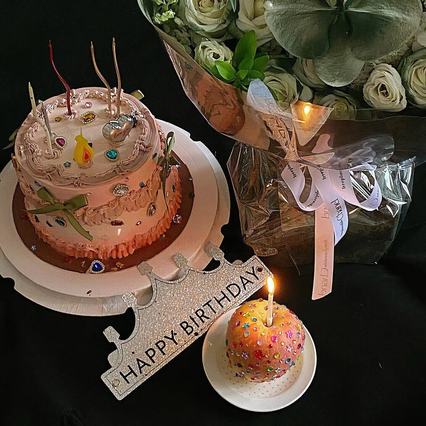 网红韩系ins彩色钻石蛋糕装饰曲线蜡烛炫彩宝石女神生日甜品点缀
