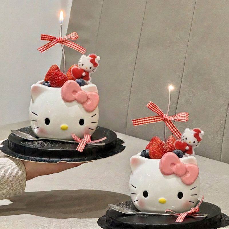 网红草莓KT猫甜品盒蛋糕装饰打包盒可爱凯蒂猫盒生日烘焙手提盒