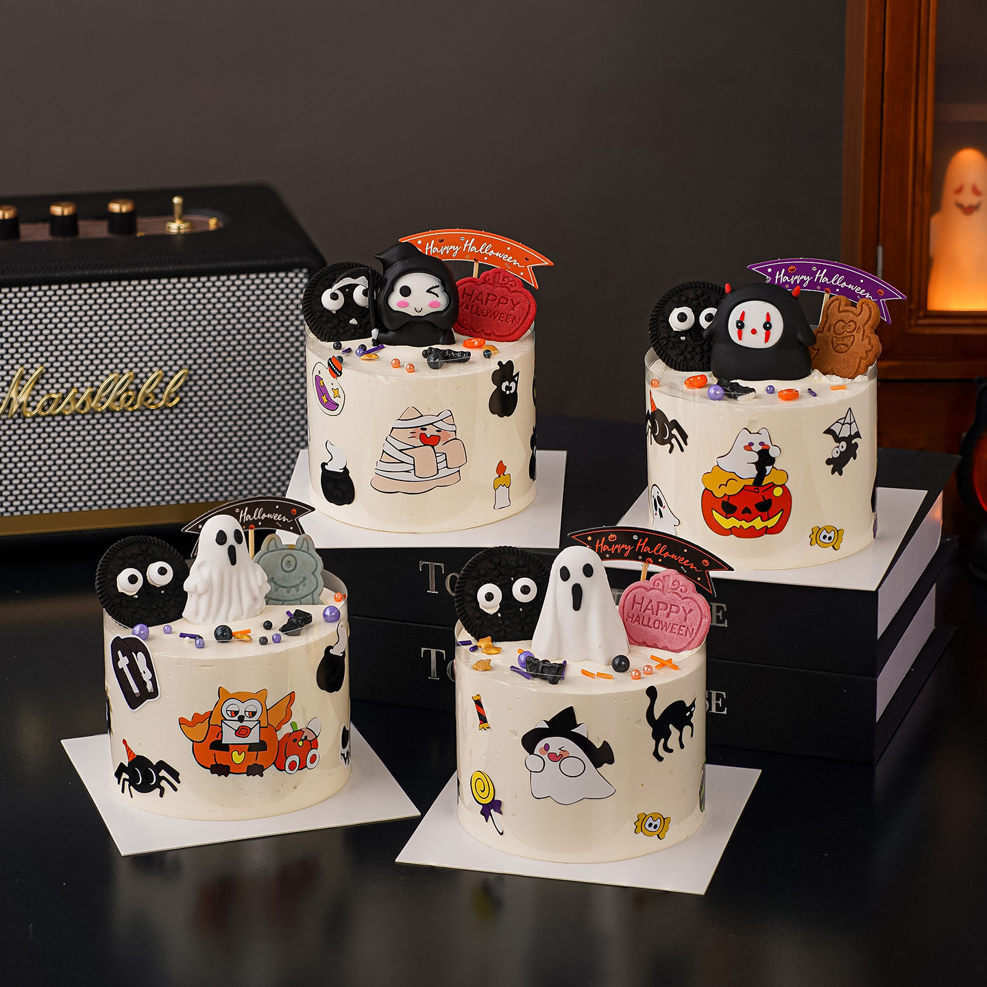 2025万圣节阿飘蛋糕装饰摆件可爱镰刀精灵无脸鬼幽灵南瓜甜品插件