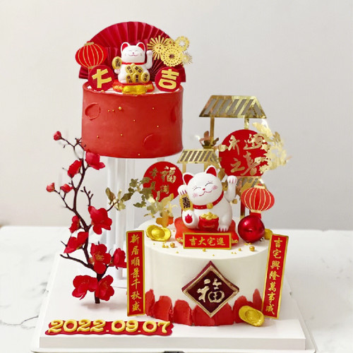 招财猫蛋糕装饰摆件进宅大吉