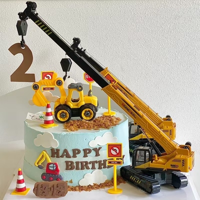 吊车起重机蛋糕装饰摆件挖土机工程车推土机儿童男孩生日甜品插件
