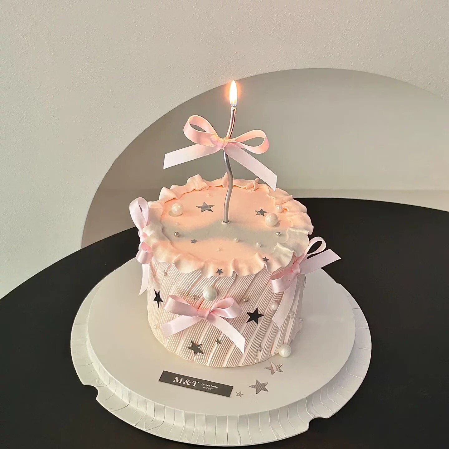 ins风银色闪片星星蛋糕装饰曲线蜡烛丝带女生生日派对烘焙装扮