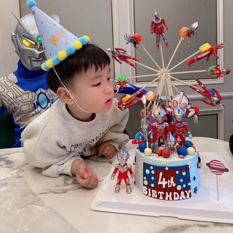 儿童生日蛋糕装饰恐龙软胶奥特曼摩天轮摆件男孩女孩生日节日派对