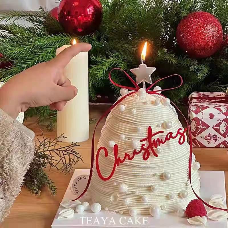 2026圣诞节快乐许愿树蛋糕装饰Christmas亚克力红色丝带甜品插件