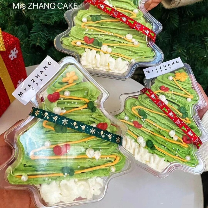2025圣诞节蛋糕装饰圣诞树姜饼人透明包装盒甜品装扮打包盒手提盒