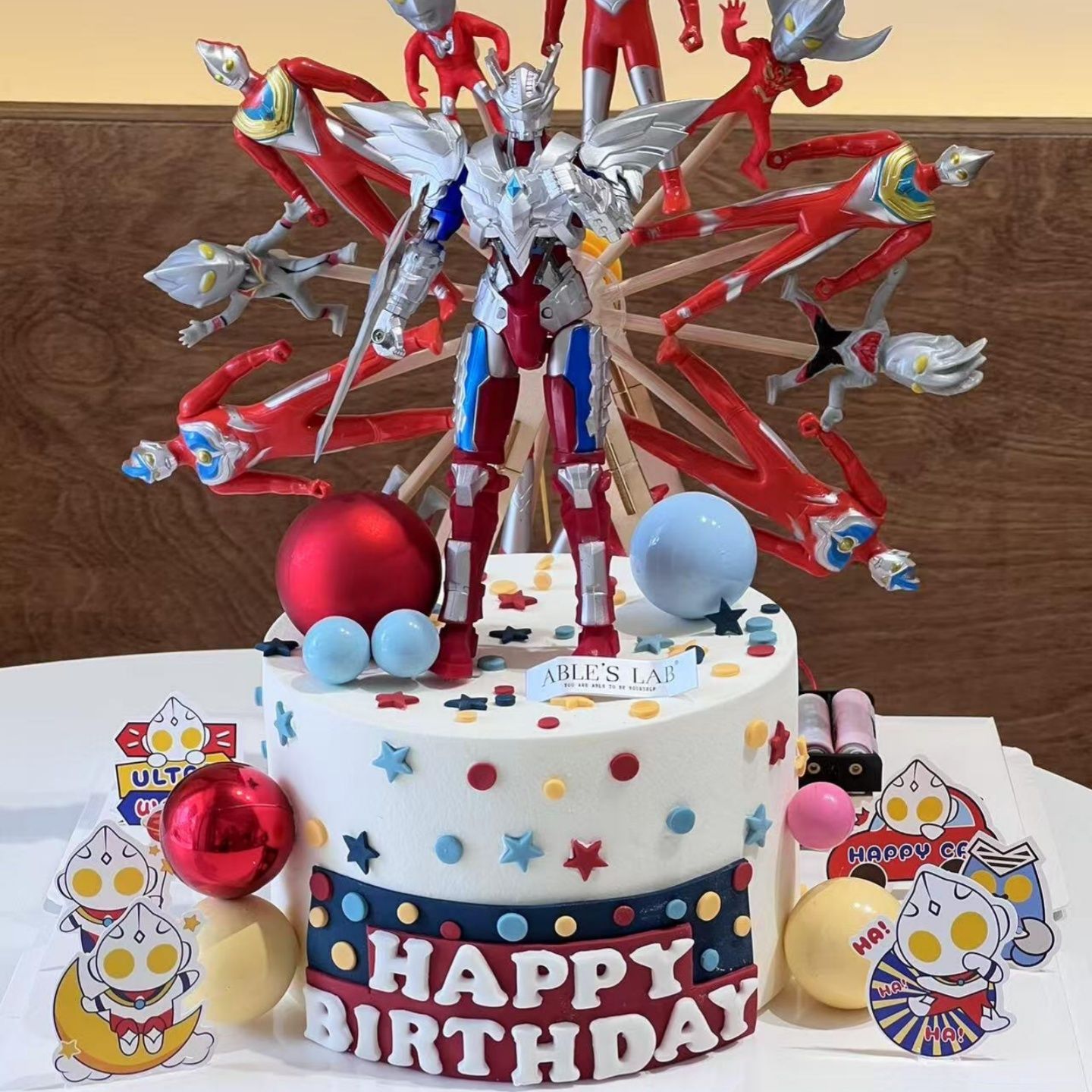 终极机甲赛罗蛋糕装饰旋转摩天轮奥特曼插牌儿童男孩生日装扮配件