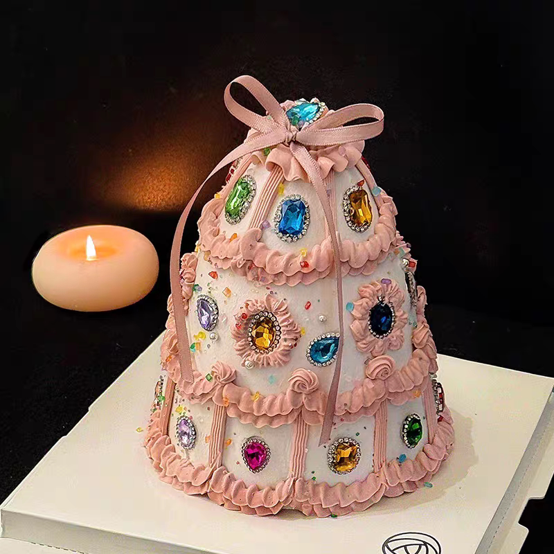 网红女神款混合钻石宝石点缀蛋糕装饰女生生日节日纪念日烘培装扮