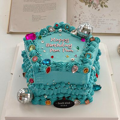 网红彩色宝石钻石蛋糕装饰女神生日派对摆件甜品拍照氛围感装扮