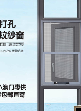 定製免打孔防蚊紗窗攔防貓跳樓網封窗自裝防盜金鋼砂網港式鋁窗