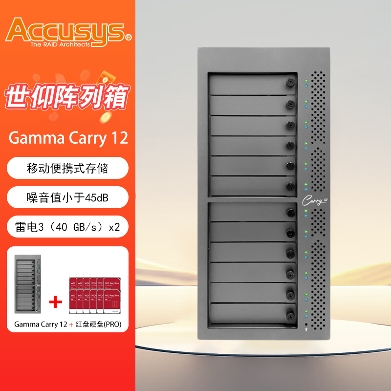 ACCUSYS/世仰 Gamma Carry 12盘位移动便携后期制作雷电3存储阵列系统含96TB西数（红盘PRO硬盘）