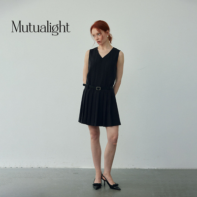 Mutualight双相  背心连衣裙女法式复古显瘦气质百褶裙子