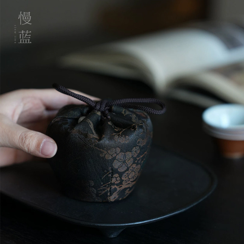 慢蓝仕覆袋小号香云纱茶包袋布艺织锦杯袋棉麻便携出行茶具收纳包