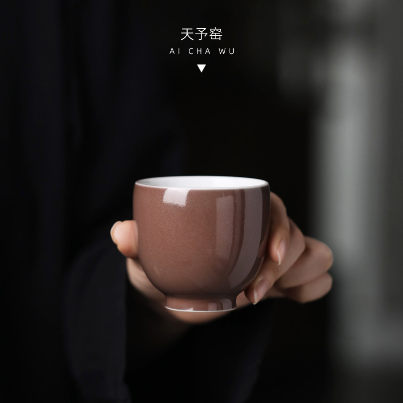 刘钦莹天予窑茶具石桥祭红釉品茗杯霁红釉手握杯品杯茶碗功夫茶道