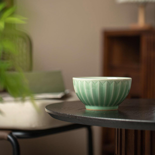 土人斋小满足泡面碗莲瓣纹汤碗梅子青茶泡碗830ml龙泉青瓷茶具