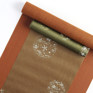 爱茶屋天色茶席珍珠纱烫金【团花橄榄绿】茶席桌旗防水席两条搭配