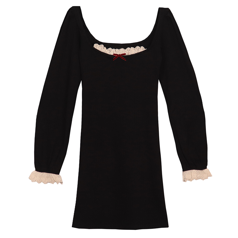 Real shot foreign style lace hem hip skirt small sexy bareback show thin dress