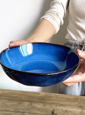 【复古风窑变蓝色碗】陶瓷7.3英寸异形菜碗拉面碗家用沙拉碗微瑕
